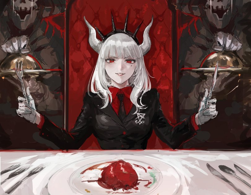 Пятничный арт Helltaker — Модеус, Цербер, Пандемоника и девушки 
