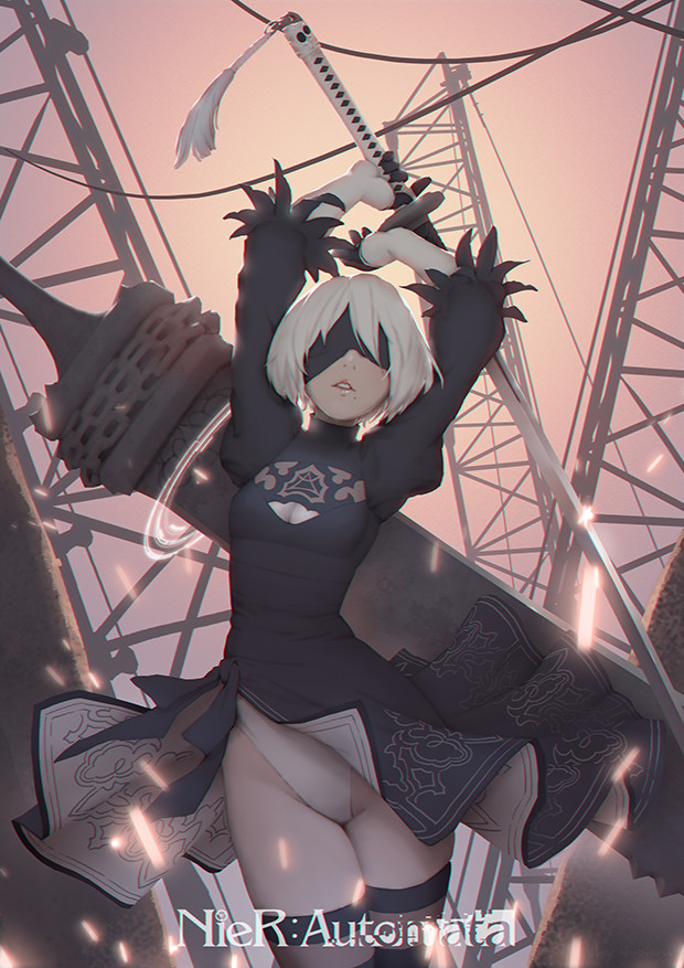 Красивые картинки, заставки на рабочий стол и красочные арты с YoRHa No.2 Type B из NieR: Automata.