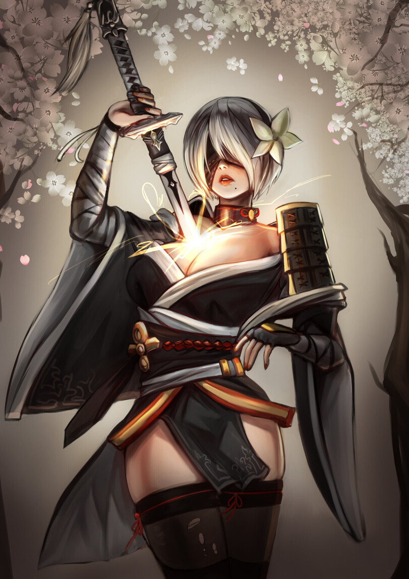 Красивые картинки, заставки на рабочий стол и красочные арты с YoRHa No.2 Type B из NieR: Automata.