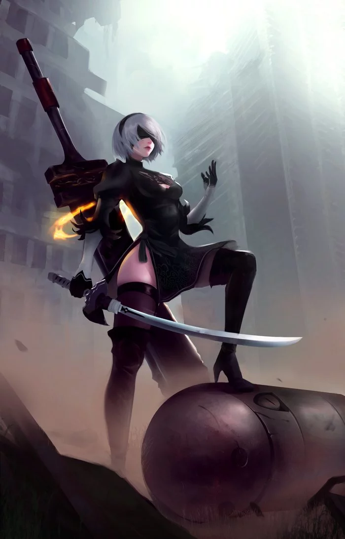 Красивые картинки, заставки на рабочий стол и красочные арты с YoRHa No.2 Type B из NieR: Automata.