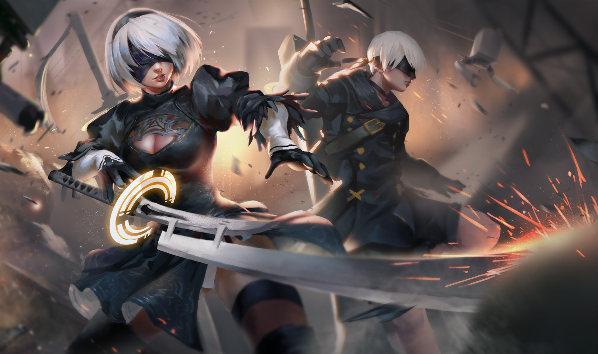 Красивые картинки, заставки на рабочий стол и красочные арты с YoRHa No.2 Type B из NieR: Automata.