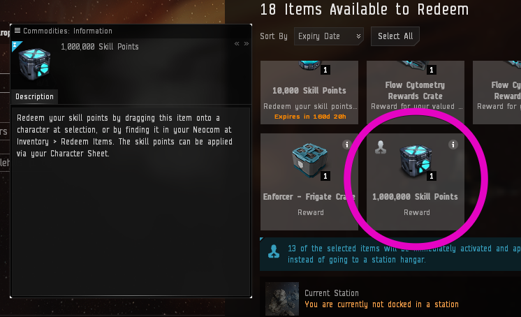 Миллион бонусных СП (скиллпоинтов) на аккаунте EVE Online