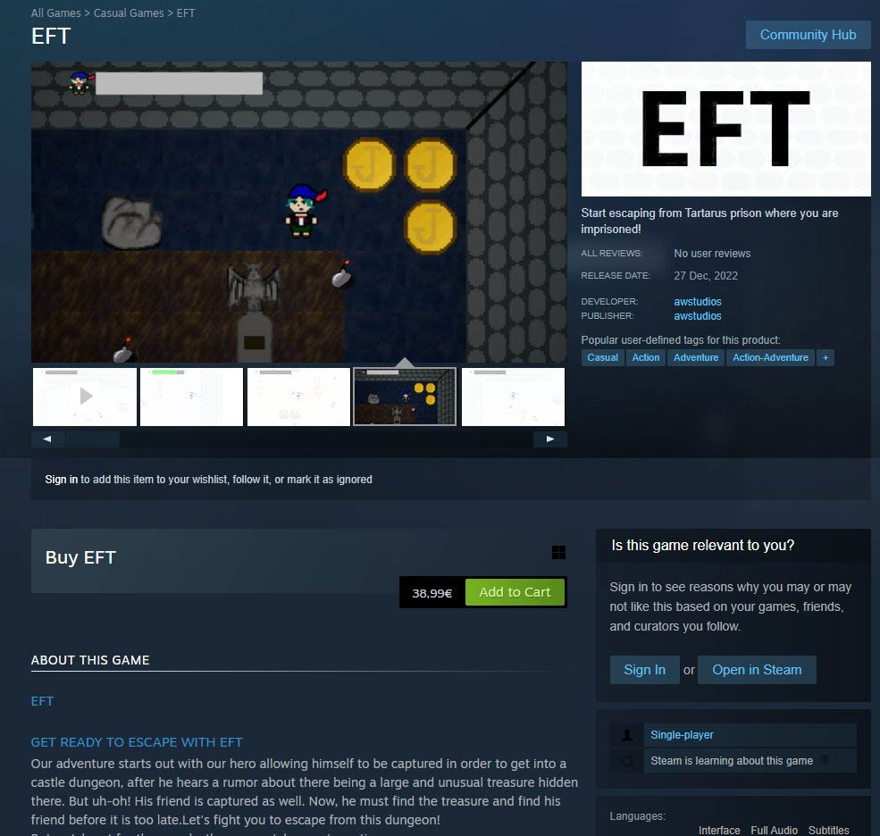 Пользователи нашли в Steam фейковую страницу шутера Escape from Tarkov