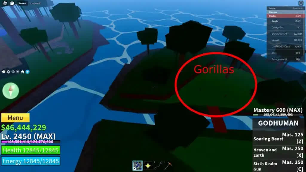 Где найти горилл в Roblox Blox Fruits