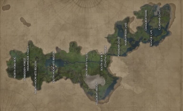 Интерактивная карта мира Hogwarts Legacy с обозначениями