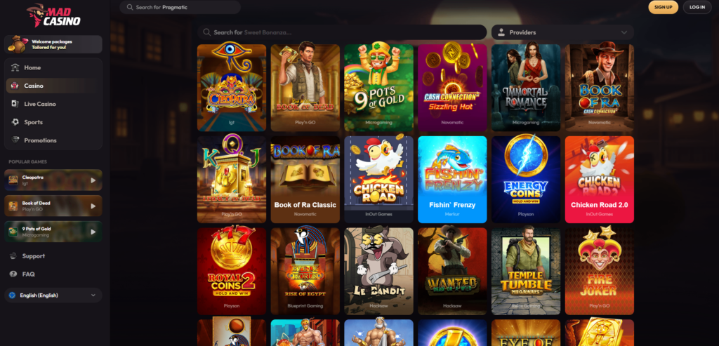 Главная страница казино MadCasino