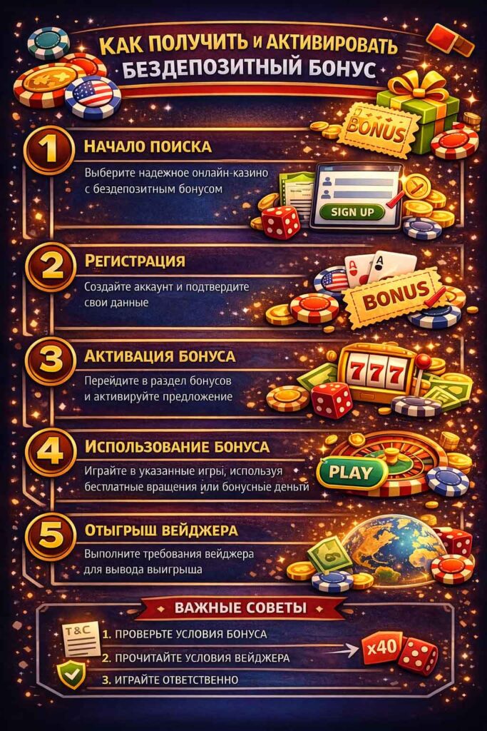как получить бездепозитный бонус - инфографика