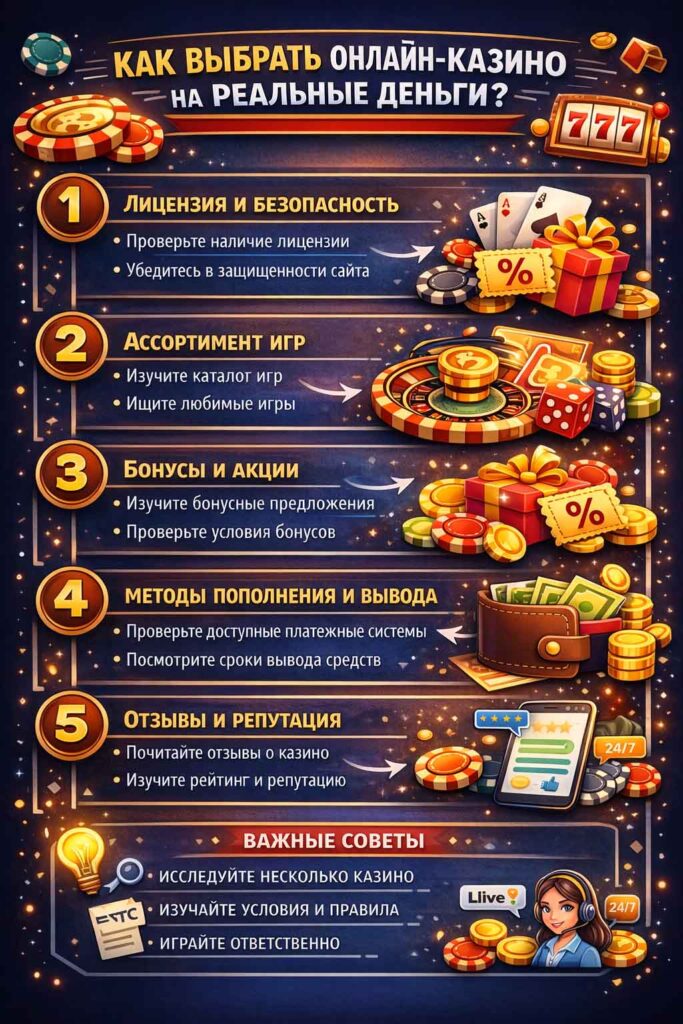 как выбрать онлайн казино на реальные деньги - инфографика
