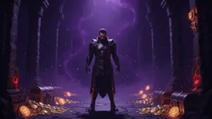 Path of Exile 2 endgame farming scene with Delirium fog and treasure in dark fantasy dungeon