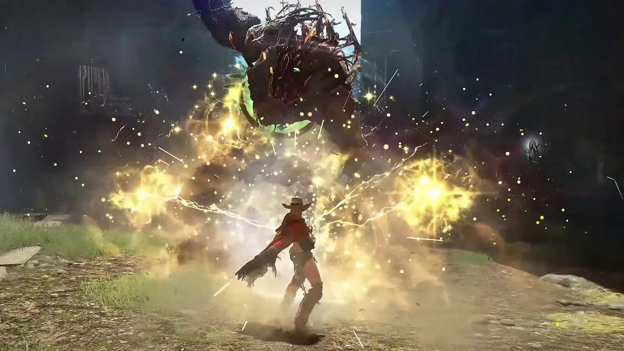 Deadeye character casting a powerful attack amidst bright explosions in Black Desert Online.