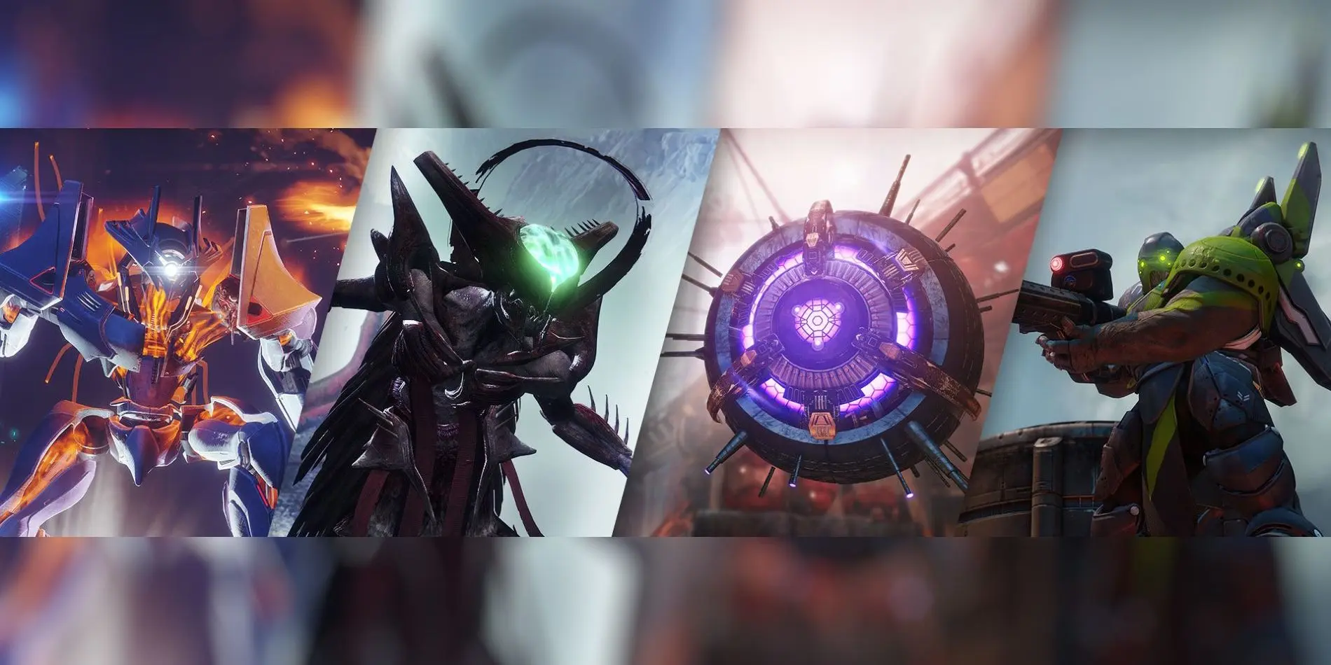 Various characters and elements from Destiny 2's Crucible gameplay