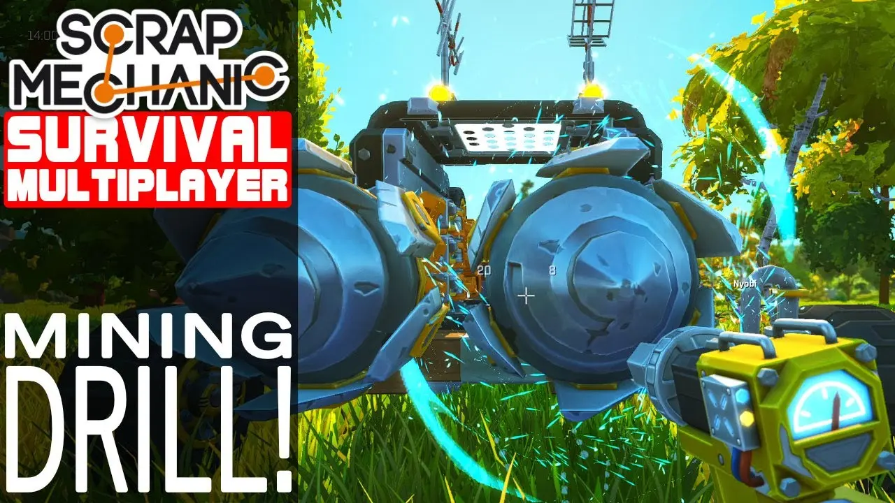 Gameplay image from Scrap Mechanic showcasing a mining drill in action.