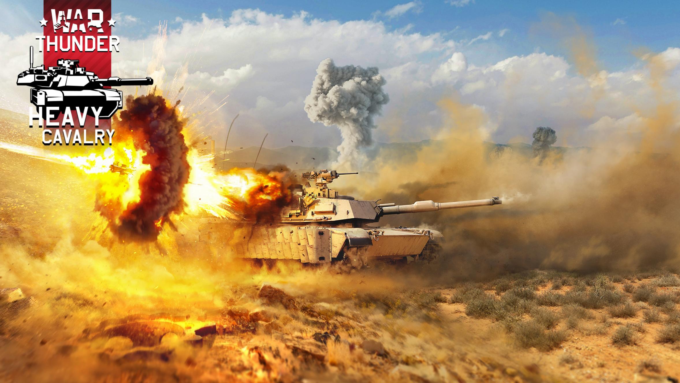 Explosive scene featuring a tank in action from War Thunder Heavy Cavalry.