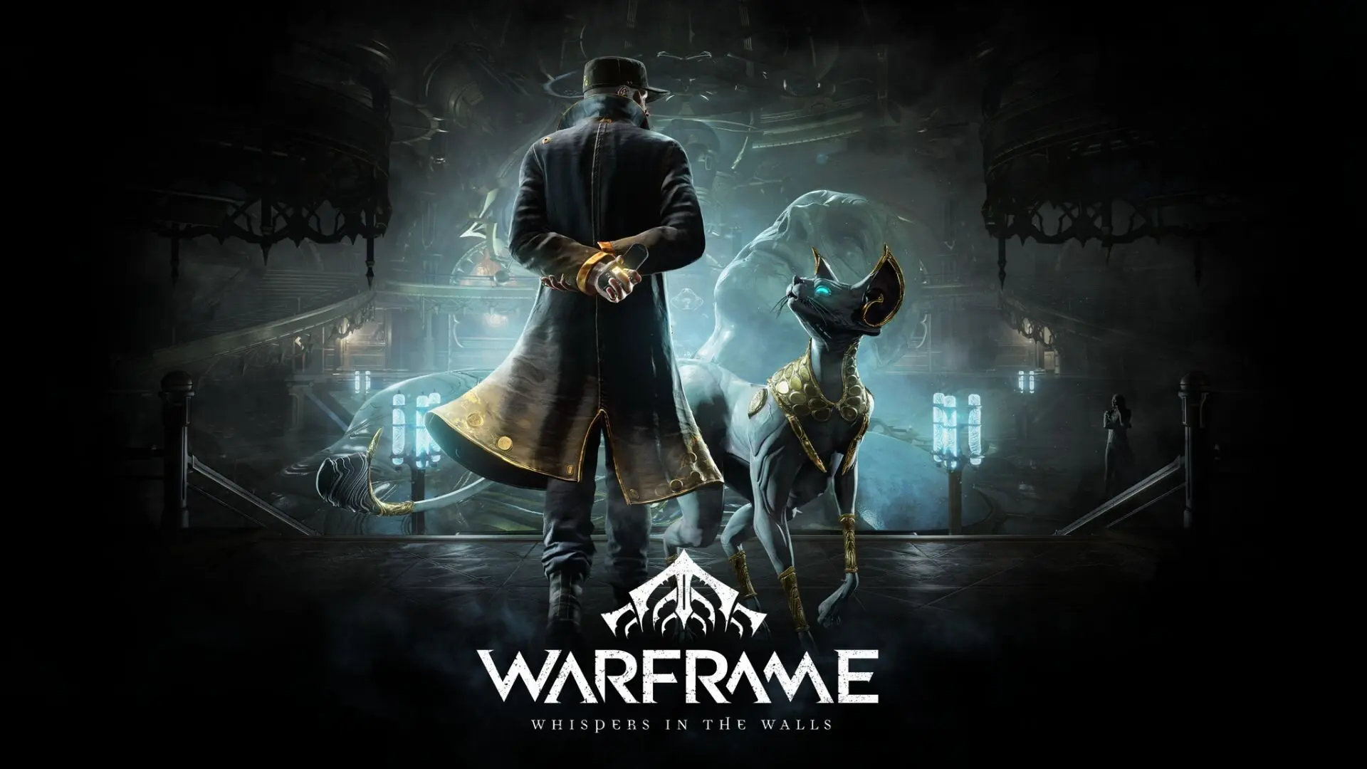 Concept art of a character and a cat-like companion in Warframe.