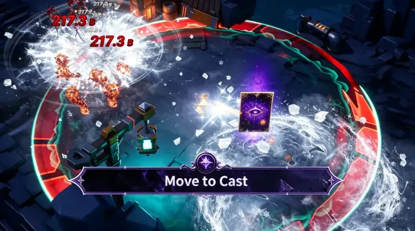 Action RPG combat in Torchlight Infinite showing damage numbers and magical area-of-effect attacks