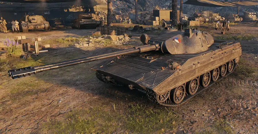 The Fossa VM 68 tank from World of Tanks in a military camp setting