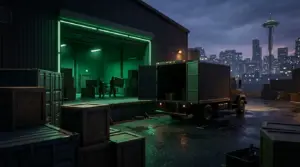 Special Cargo crates and a delivery truck in a dark urban game warehouse